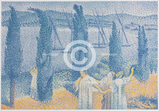 The Promenade (Landscape with Cypresses), La Promenade (Paysage aux cyprès), 1897. Creator: Henri-Edmond Cross (French, 1856-1910).