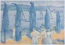 The Promenade (Landscape with Cypresses), La Promenade (Paysage aux cyprès), 1897. Creator: Henri-Edmond Cross (French, 1856-1910)