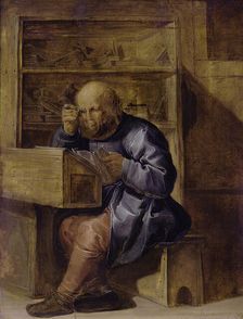 The proofreader Cornelis Kiel at work, First Half of 17th cen.. Creator: Venne, Adriaen Pietersz. van de (1589-1662)