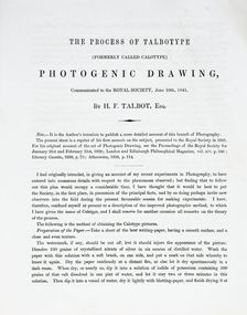 The Process of Talbotype (formerly called Calotype) Photogenic Drawing, Communicated..., 1841. Creator: William Henry Fox Talbot