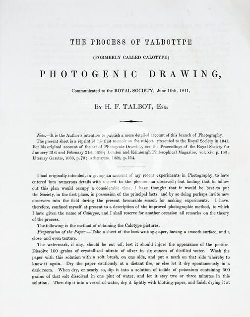 The Process of Talbotype (formerly called Calotype) Photogenic Drawing, Communicated..., 1841. Creator: William Henry Fox Talbot.