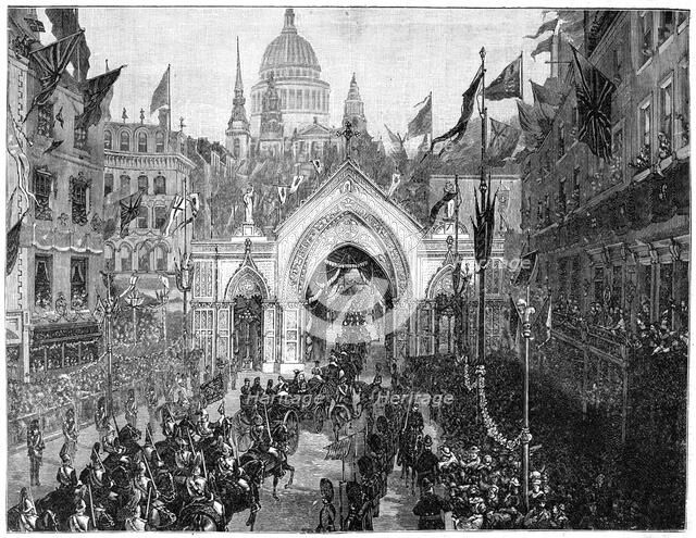 The procession at Ludgate Hill, Thanksgiving Day, London, 1900.Artist: N Chevalier
