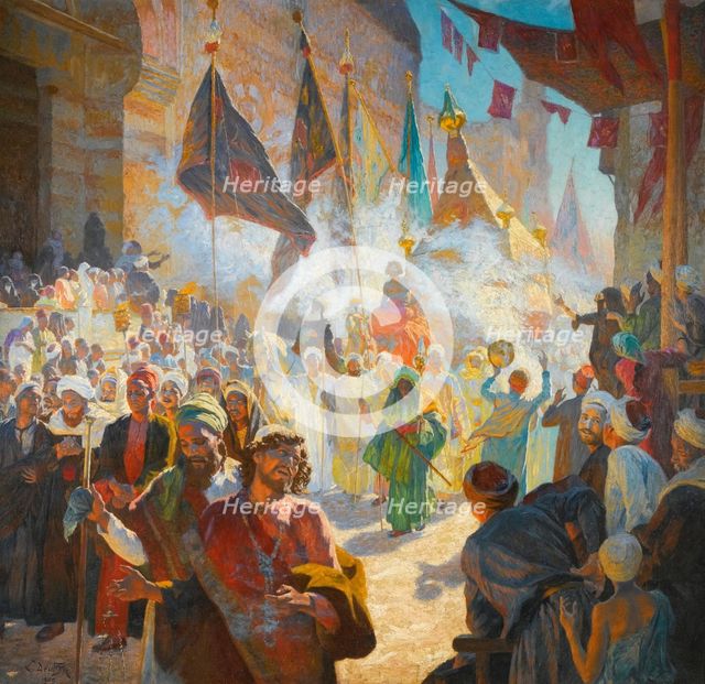 The procession of the mahmal through the streets of Cairo, 1909.
