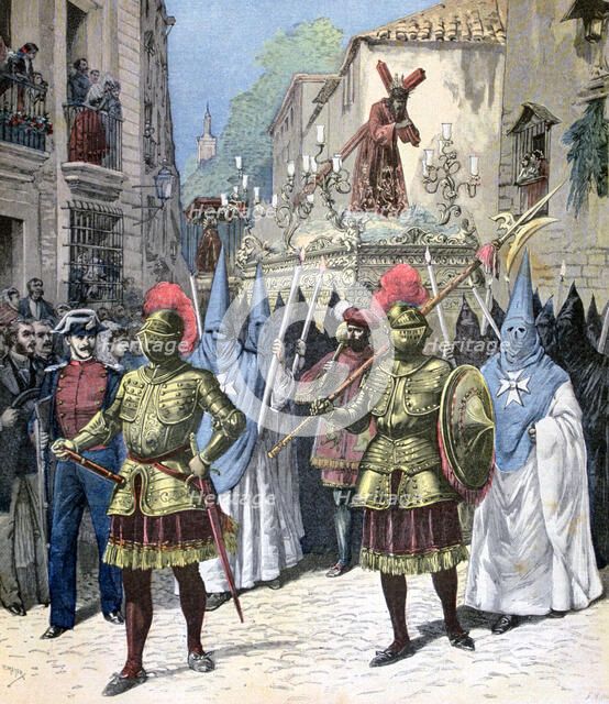 The procession of the Good Friday, Holy Week, Seville, 1891. Creator: Henri Meyer.