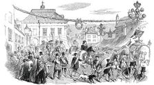 The Procession near the Corn Exchange, Warwick May Fair Show, 1850. Creator: Unknown