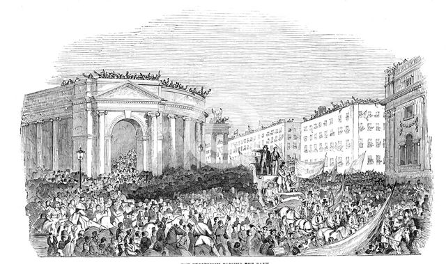 The procession passing the Bank, 1844. Creator: Unknown.