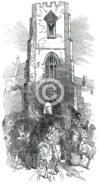 The Procession passing the Hospital, Warwick May Fair Show, 1850. Creator: Unknown.