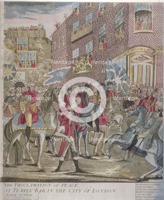 The proclamation of peace at Temple Bar, London, 29 April 1802. Artist: Anon