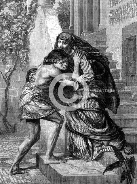 "The Prodigal's Return," by E. J. Poynter, A.R.A., in the Exhibition of the Royal Academy, 1869. Creator: W Thomas.