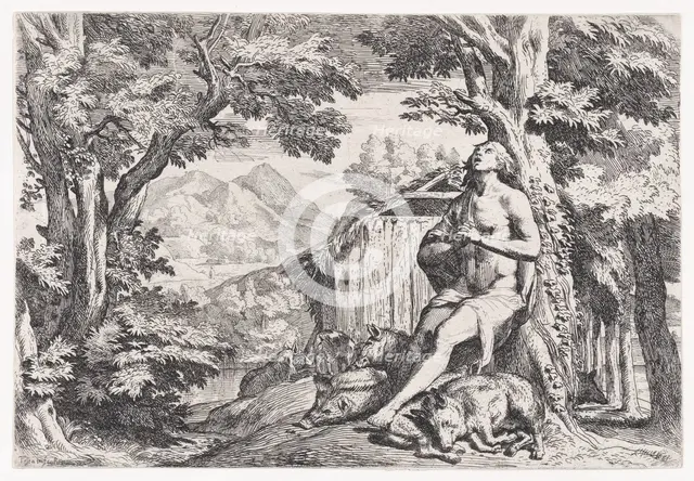 The prodigal son among the swine, from a series of four prints, ca. 1645. Creator: Pietro Testa.