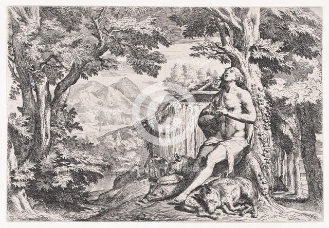 The prodigal son among the swine, from a series of four prints, ca. 1645. Creator: Pietro Testa.