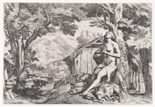 The prodigal son among the swine, from a series of four prints, ca. 1645. Creator: Pietro Testa