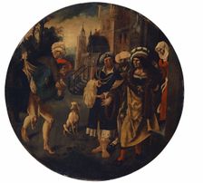 The prodigal son, burdened with poverty, is turned away from a rich man's door, c1520. Creator: Jan de Beer