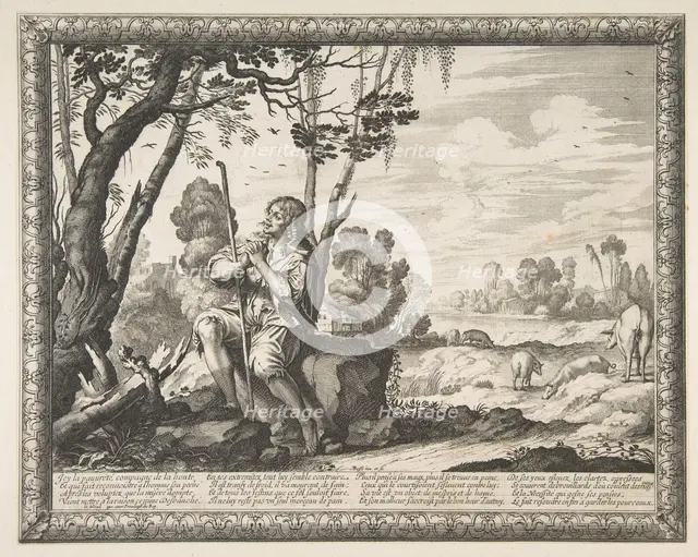 The Prodigal Son Guarding Pigs (L'Enfant prodigue garde les cochons), ca. 1636. Creator: Abraham Bosse.