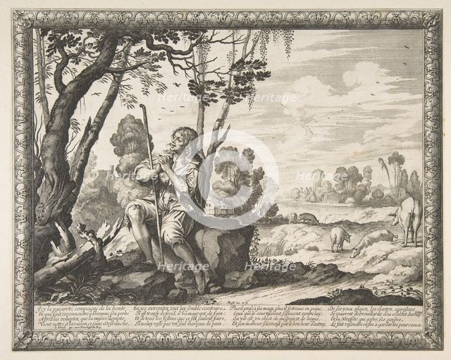 The Prodigal Son Guarding Pigs (L'Enfant prodigue garde les cochons), ca. 1636. Creator: Abraham Bosse.