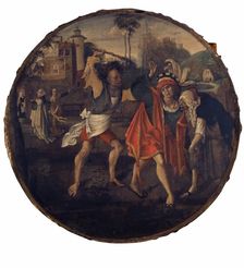 The prodigal son is expelled from the brothel, c1520. Creator: Jan de Beer