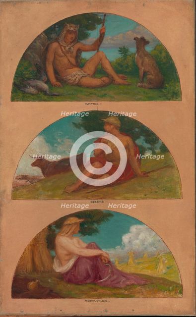 The Progress of Civilization: Hunting, Herding, Agriculture..., 1905-1906. Creator: Kenyon Cox.