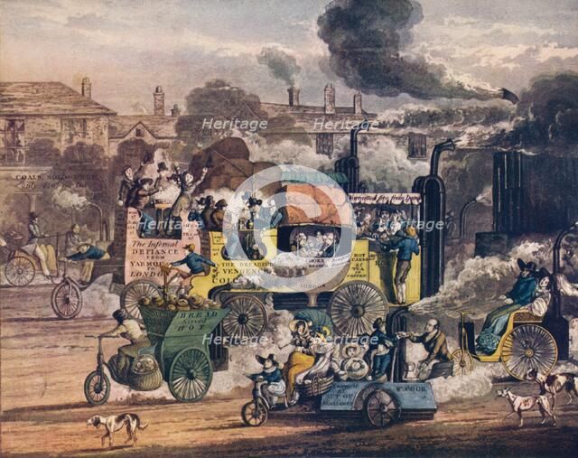 'The Progress of Steam - A view in White Chapel Road', 1905. Artist: Henry Thomas Alken
