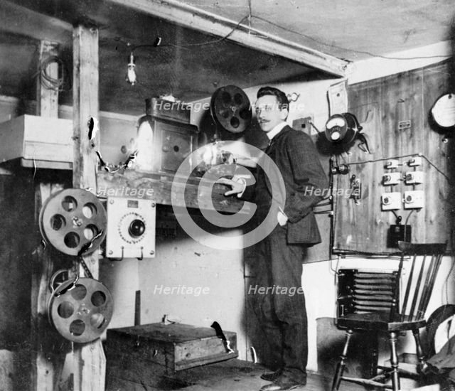 The projection room of the City movie theatre, Landskrona, Sweden, 1910. Creator: Unknown.