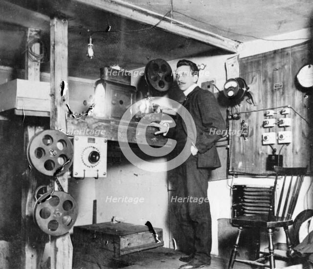 The projection room of the City movie theatre, Landskrona, Sweden, 1910. Artist: Unknown