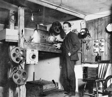 The projection room of the City movie theatre, Landskrona, Sweden, 1910