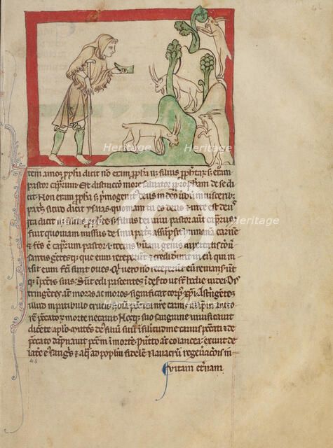 The Prophet Amos; Northumberland Bestiary, about 1250-1260. Creator: Unknown.