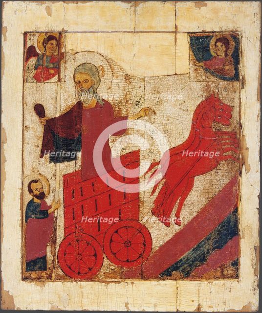The Prophet Elijah and the Fiery Chariot, 13th century. Artist: Russian icon  