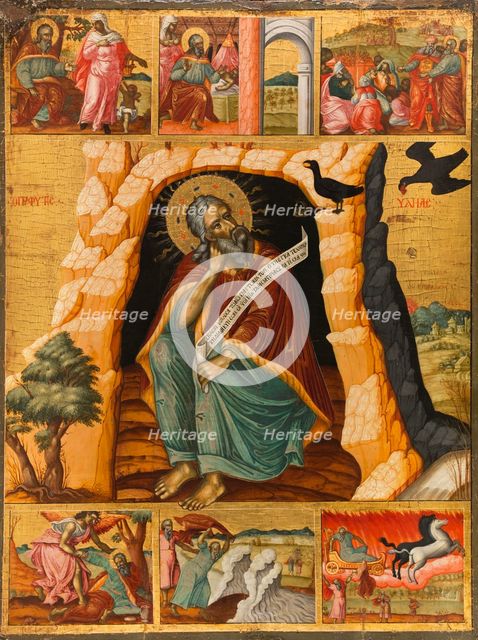 The prophet Elijah and scenes from his life, c.1700. Creator: Bulgarian School.