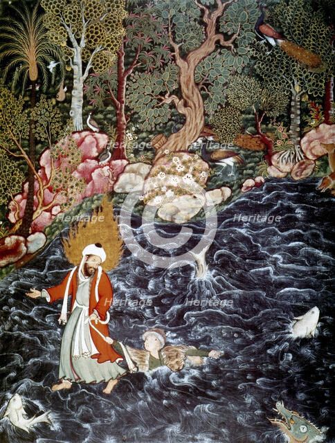 The prophet Elijah rescuing Prince Nur ad-Dahr, 1562-1577.  Artist: Mir Sayyid Ali