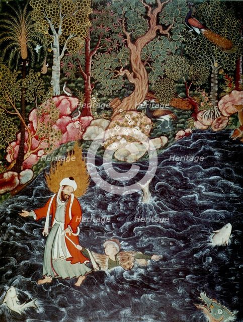The prophet Elijah rescuing Prince Nur ad-Dahr (From the Hamzanama), 1562-1577. Artist: Mir Sayyid Ali (c. 1510-after 1572)