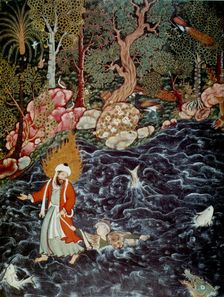 The prophet Elijah rescuing Prince Nur ad-Dahr (From the Hamzanama), 1562-1577. Artist: Mir Sayyid Ali (c. 1510-after 1572)