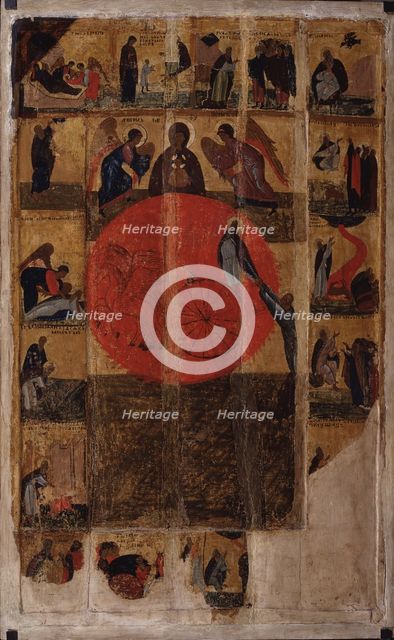 The Prophet Elijah with Scenes from His Life, End of 14th cen.. Artist: Russian icon  