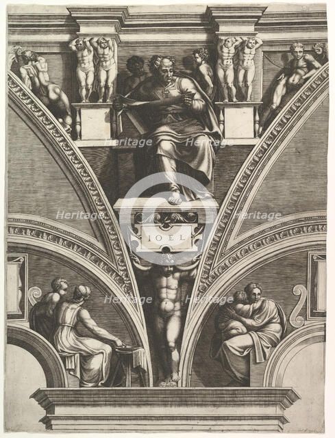 The Prophet Joel; from the series of Prophets and Sibyls in the Sistine Chapel, 1570-75. Creator: Giorgio Ghisi.