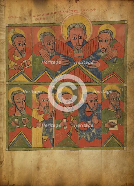 The Prophets with Abraham Embracing Isaac and Jacob; Gospel Book, about 1480-1520. Creator: Unknown.