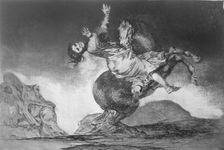 The Proverbs or The Follies, series of etchings by Francisco de Goya, plate 10: El caballo rapto…