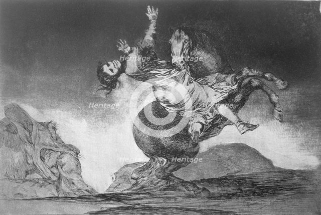The Proverbs or The Follies, series of etchings by Francisco de Goya, plate 10: 'El caballo rapto…