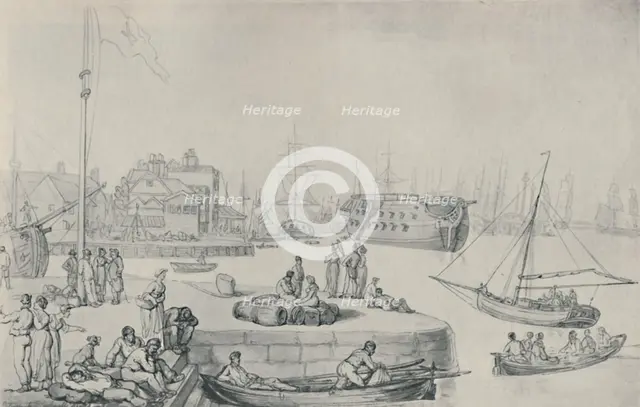 'The Quay, Blackwall Docks', 1810', (1920). Artist: Thomas Rowlandson.