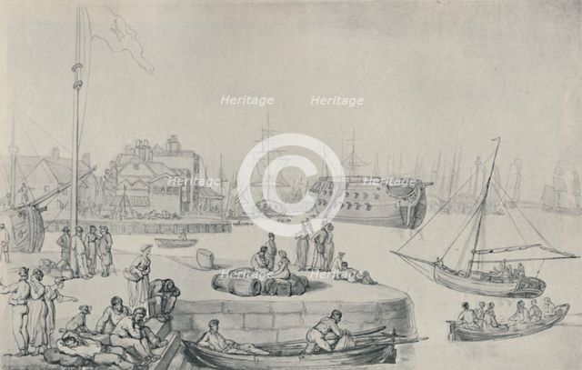 'The Quay, Blackwall Docks', 1810', (1920). Artist: Thomas Rowlandson.