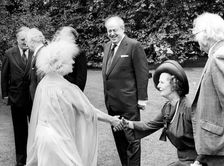 The Queen Mother greeting Margaret Thatcher at Clarence House, London, 1980