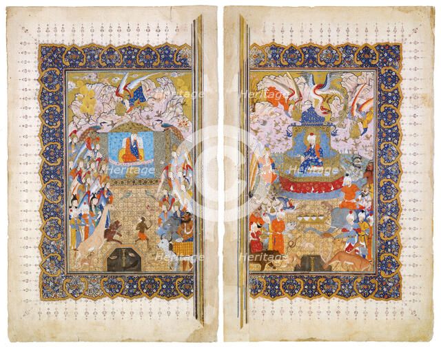 The Queen of Sheba and King Solomon (Manuscript illumination from the epic Shahname by Ferdowsi. Artist: Iranian master  