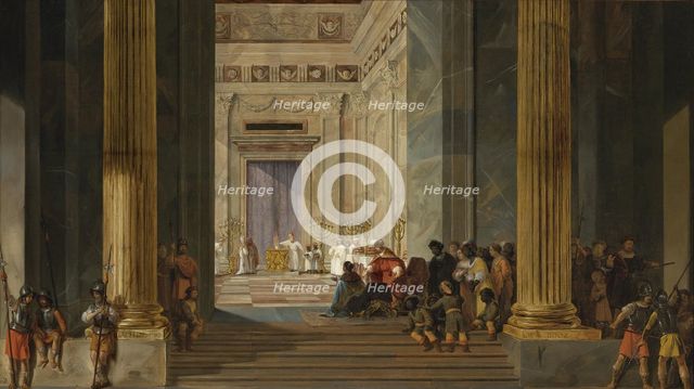 The Queen of Sheba before the Temple of King Solomon in Jerusalem, ca 1630-1634. Artist: Bray, Salomon de (1597-1664)