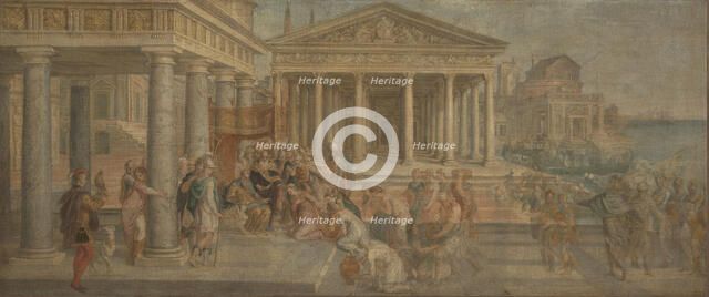 The Queen of Sheba before King Solomon, ca 1545. Artist: Sustris, Lambert (1515/20-after 1591)