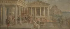 The Queen of Sheba before King Solomon, ca 1545. Artist: Sustris, Lambert (1515/20-after 1591)