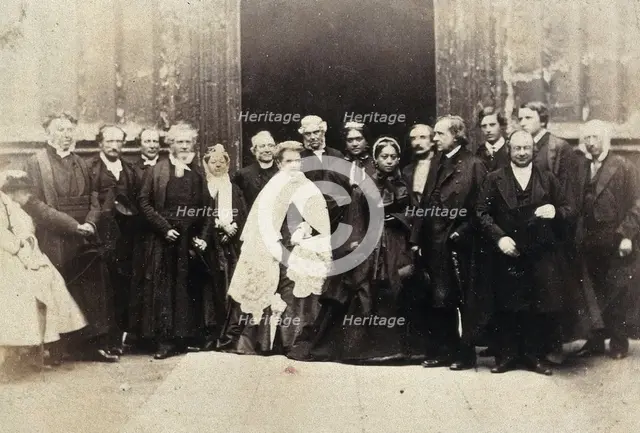 The "Queen of the Sandwich Islands" visiting Oxford, with Oxford dignitaries, 1866. Creator: Unknown.