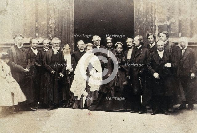 The "Queen of the Sandwich Islands" visiting Oxford, with Oxford dignitaries, 1866. Creator: Unknown.