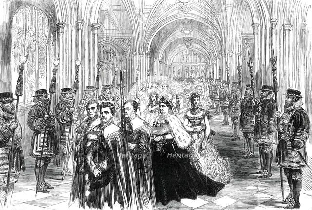 The Queen Opening Parliament: Procession in the Peers' Corridor, 1876. Creator: Unknown.