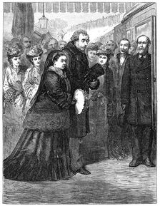 The queen at High Wycombe railway station during a visit to Hughenden, late 19th century, (1900)