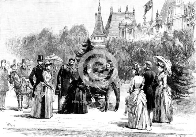 The Queen at Waddesdon Manor: Her Majesty planting a tree, 1890. Creator: R. Taylor.