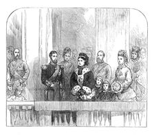 The Queen and Duke and Duchess of Edinburgh at the balcony at Buckingham Palace, 1874. Creator: Unknown