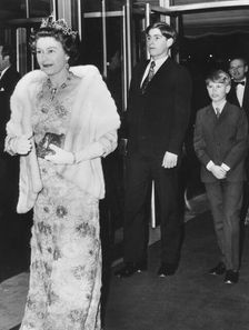 The Queen arriving with her youngest sons for a film premiere at the Leicester Square Theatre, 1974. Creator: Unknown